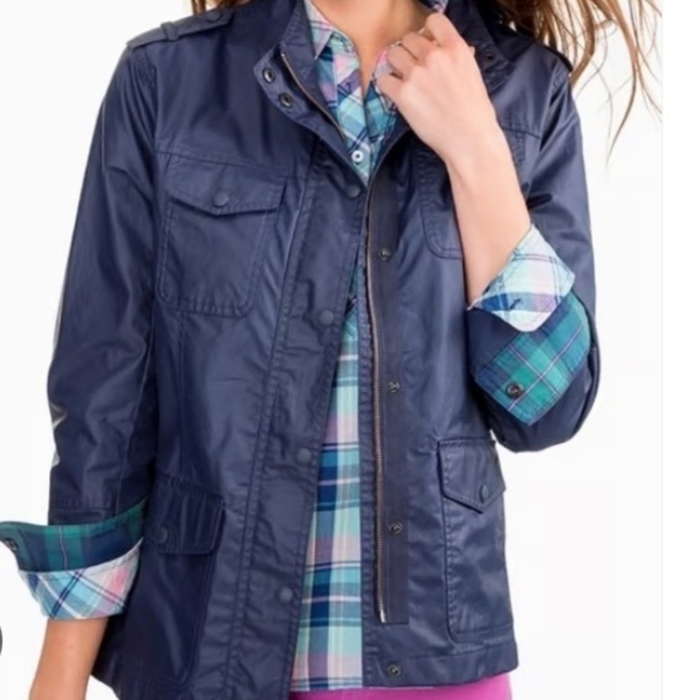 Southern Tide Plaid Lined Lightweight Classic Rain Coat Womens Large Navy Blue‎